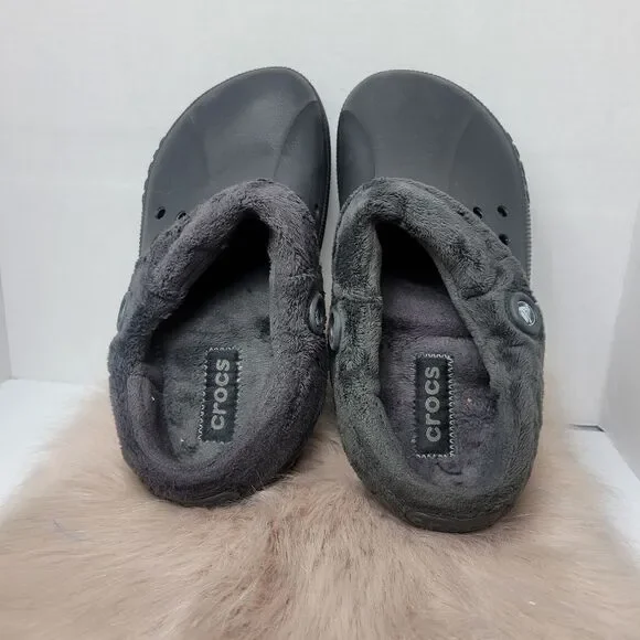 Crocs Black Faux Fur Unisez Clogs Shoes Size 9 M 11 W - Picture 8 of 9
